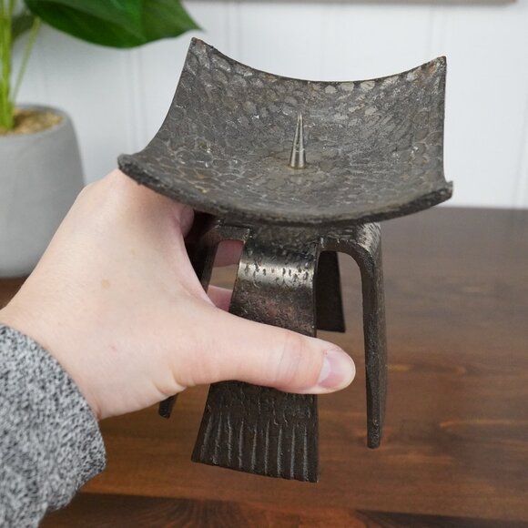 Brutalist Iron Candle Holder Mid Century Modern Spike Candle Stand - Picture 7 of 10